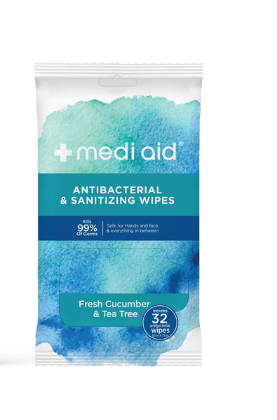 (Case of 12) Mediaid Antibacterial Wipes- Case discounted (includes 384 wipes)